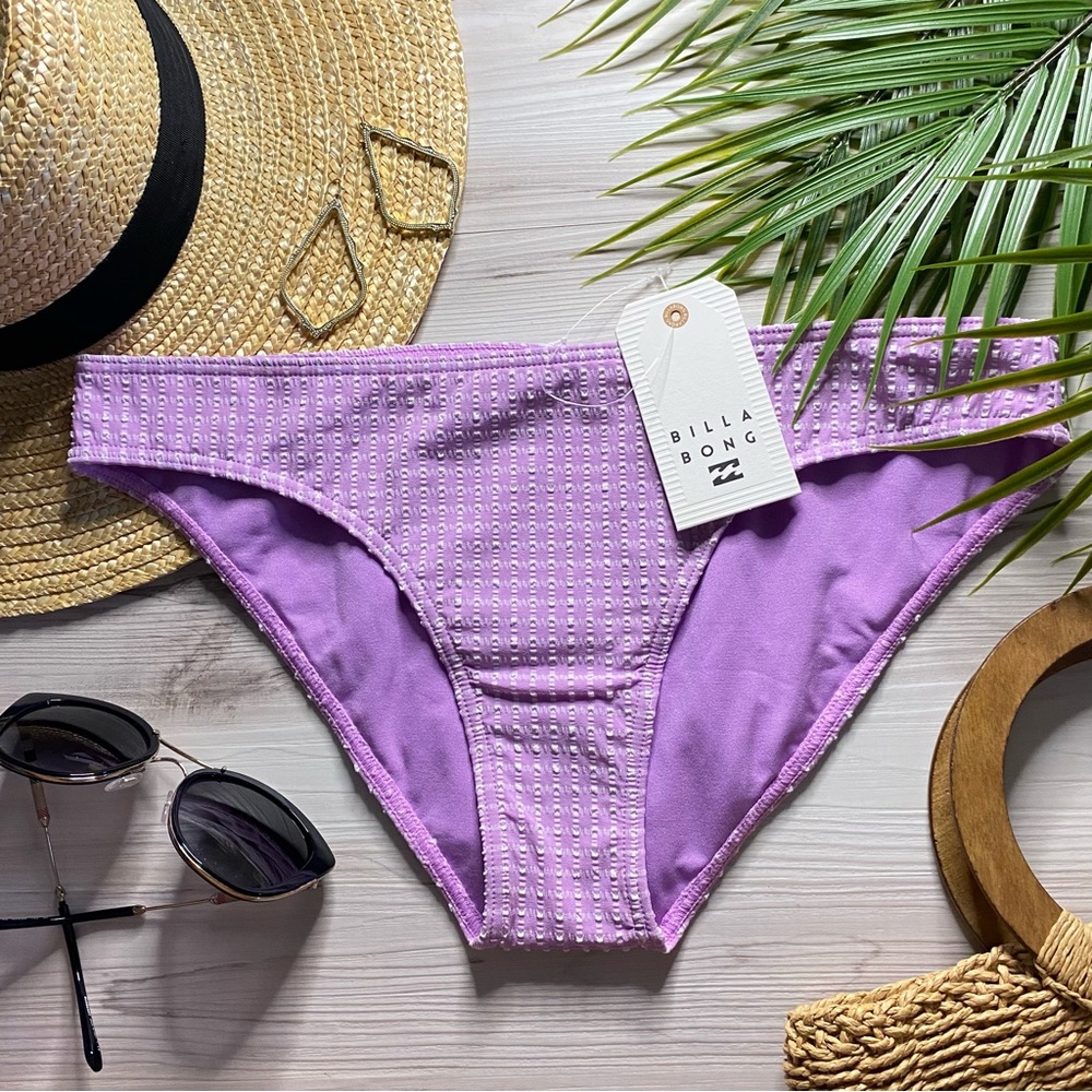 Billabong 💜 Lilac Check Print Textured Lowrider Bikini Bottoms